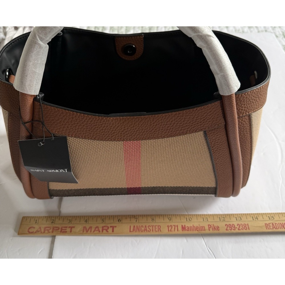 New Saint Armont Beige Brown Plaid Handbag/shoulderbag - Picture 8 of 11